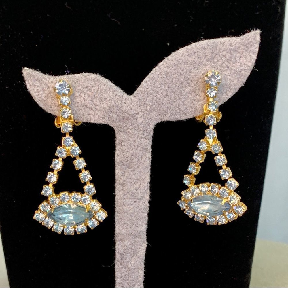 Light baby blue rhinestone drop dangling earrings